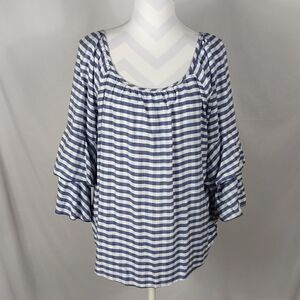 Absolutely Famous Striped Ruffle Sleeve Blouse